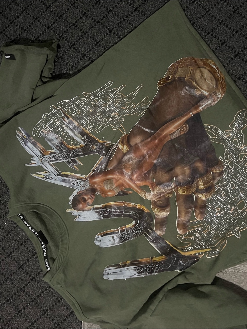 & Other Stories Olive Green Graphic Crewneck Sweater